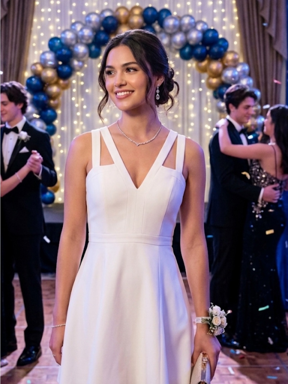Elegant White V‑Neck  Dress